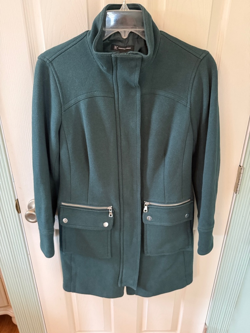 INC International Concepts Forest Green Zip-Pocket Trench Coat